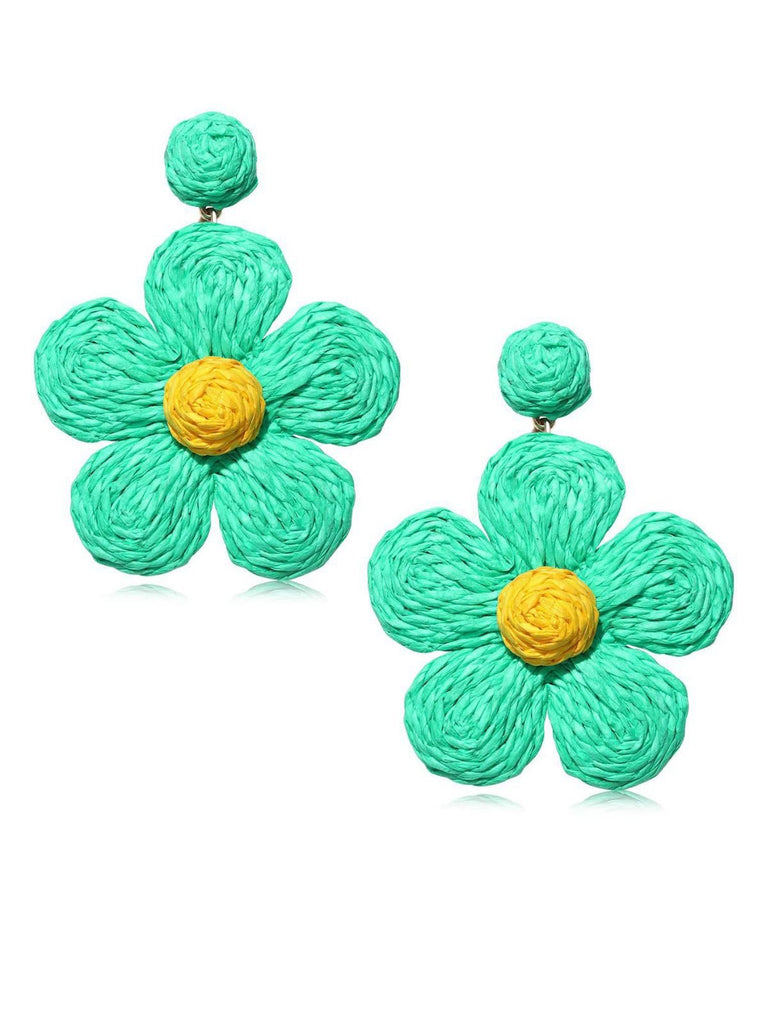 Boucles d'oreilles pendantes Boho Ruffia Strass Fleur
