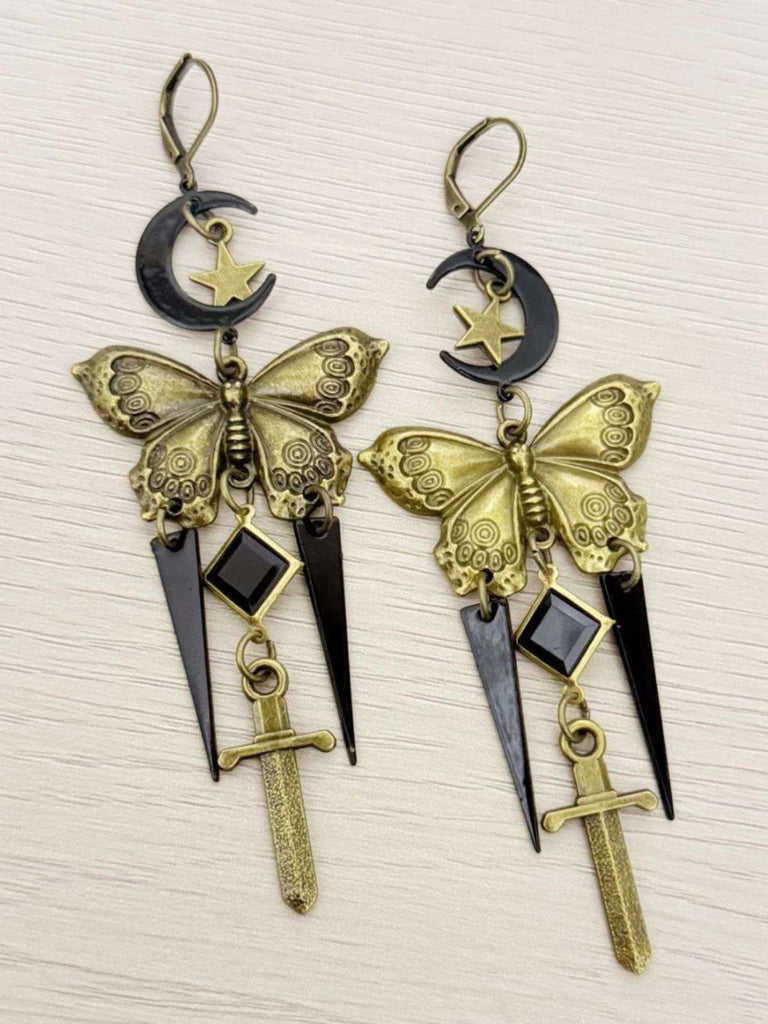 Boucles d'oreilles gothiques vintage papillon épée étoiles et lune