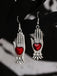 Boucles d'oreilles vintage gothiques en forme de cœur rouge et argenté