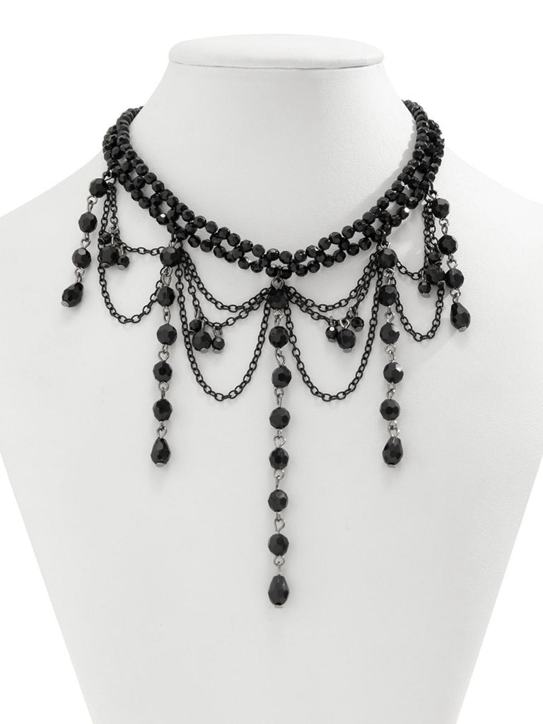 Collier pendentif gothique à pampilles en cristal artificiel noire