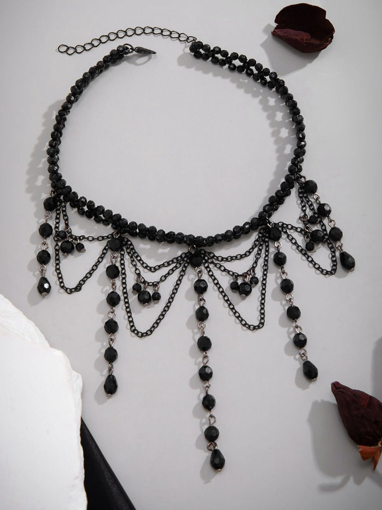 Collier pendentif gothique à pampilles en cristal artificiel noire