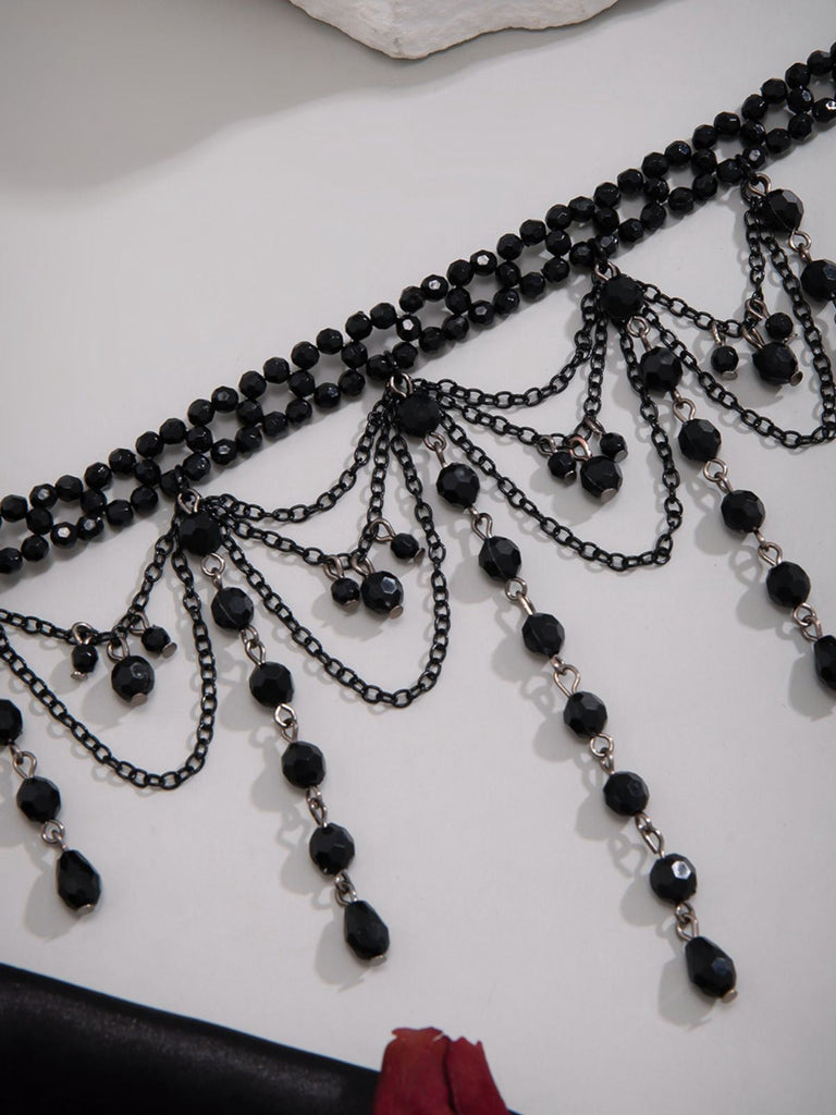 Collier pendentif gothique à pampilles en cristal artificiel noire