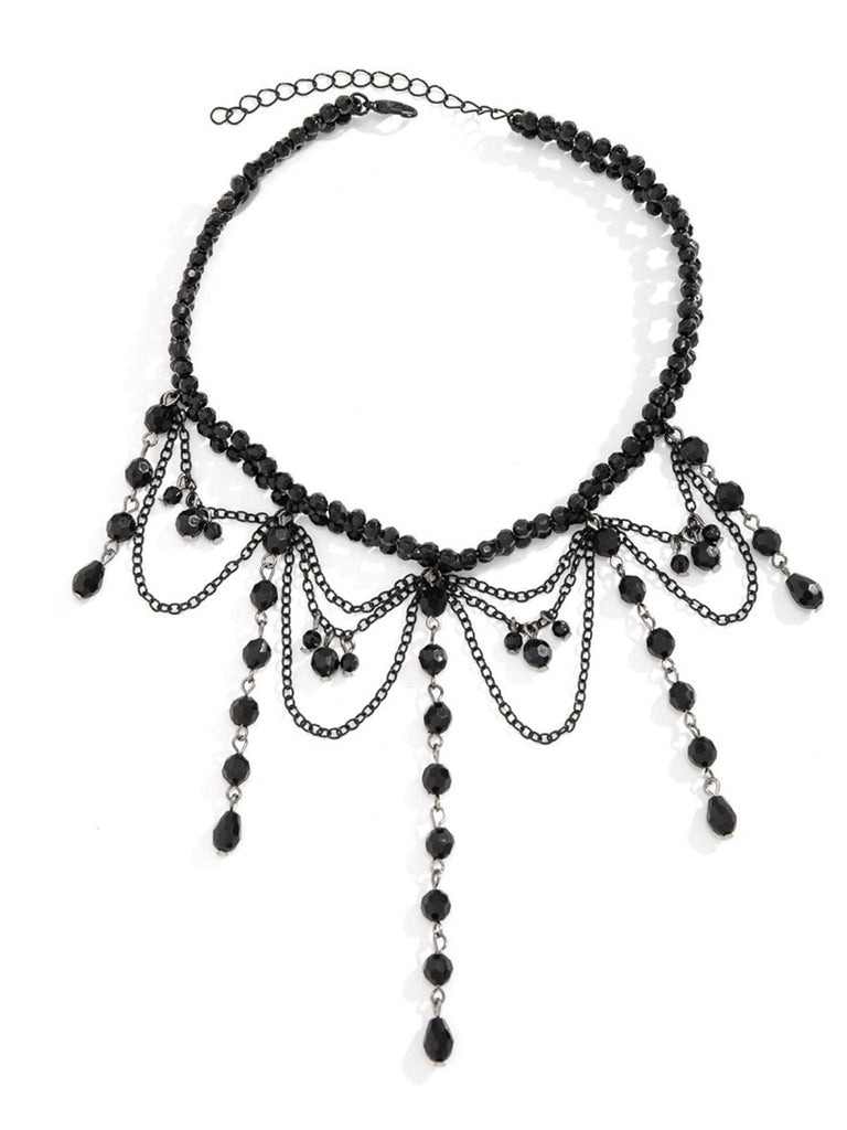 Collier pendentif gothique à pampilles en cristal artificiel noire