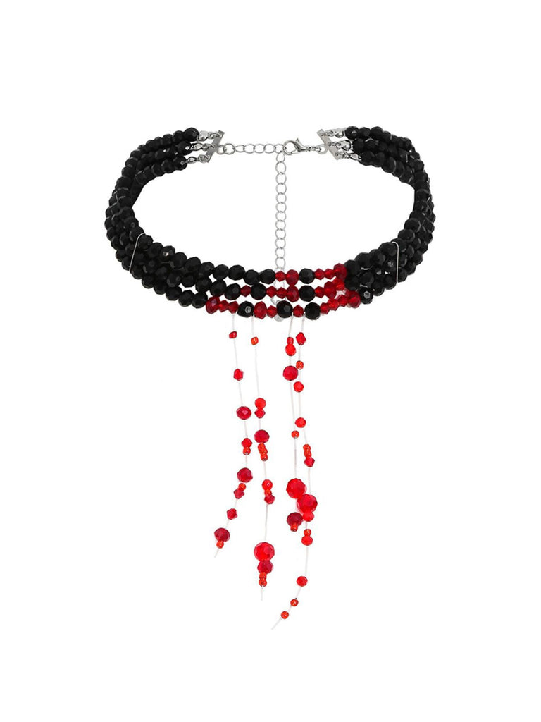 Collier gothique multicouche en forme de sang et perles