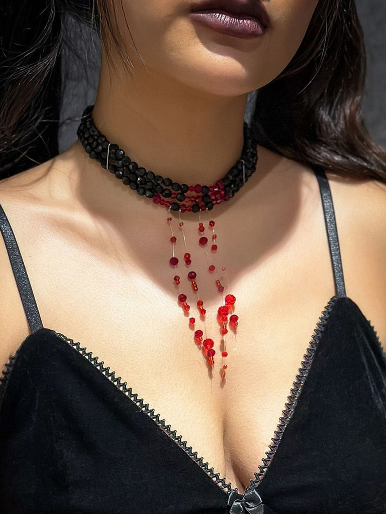 Collier gothique multicouche en forme de sang et perles