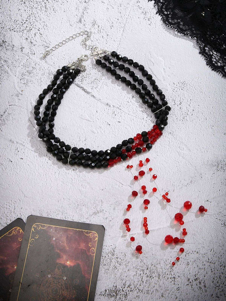 Collier gothique multicouche en forme de sang et perles