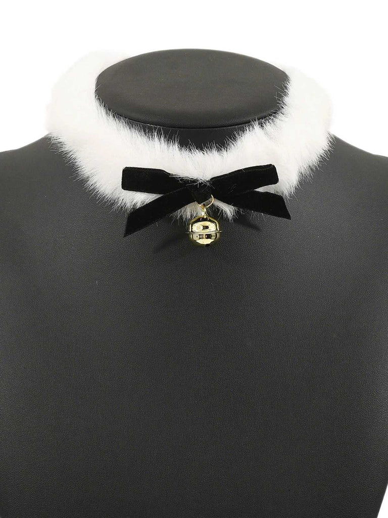 Collier ras-du-cou en peluche avec nœud papillon et clochette de Noël