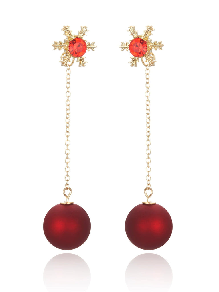 Boucles d'oreilles flocons de neige et boules de Noël rouges