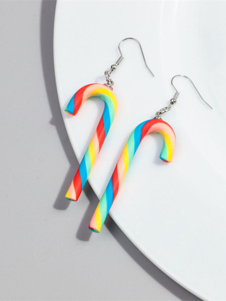 Boucles d'oreilles de Noël couleur bonbon en forme de canne arc-en-ciel