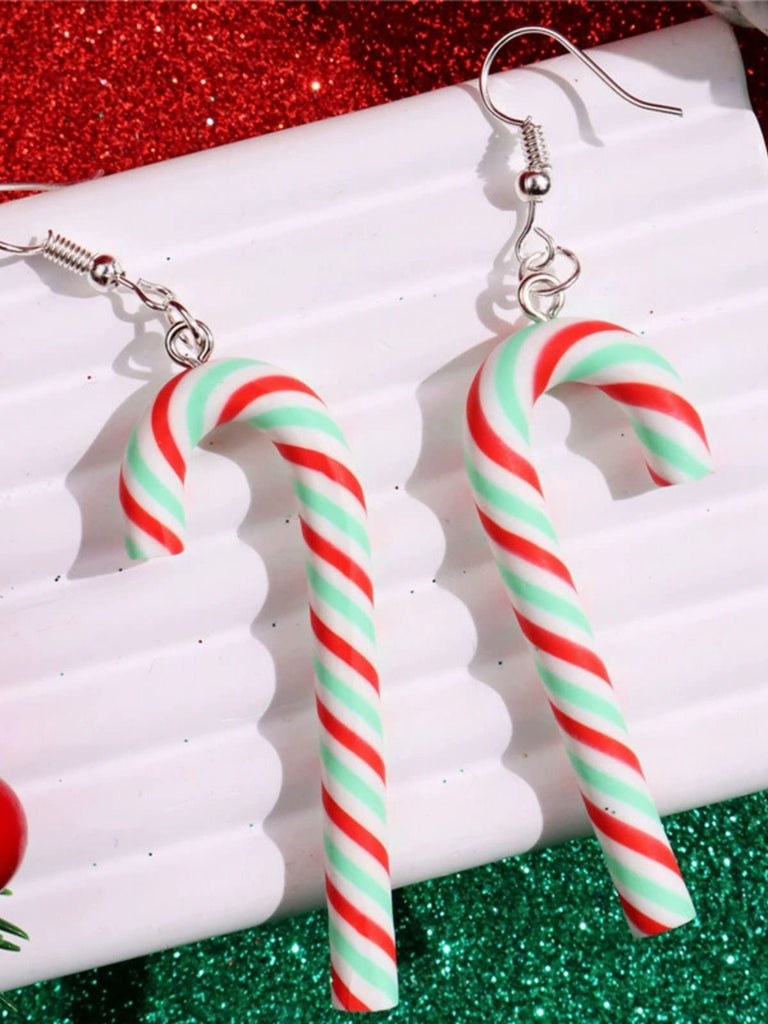 Boucles d'oreilles de Noël couleur bonbon en forme de canne arc-en-ciel