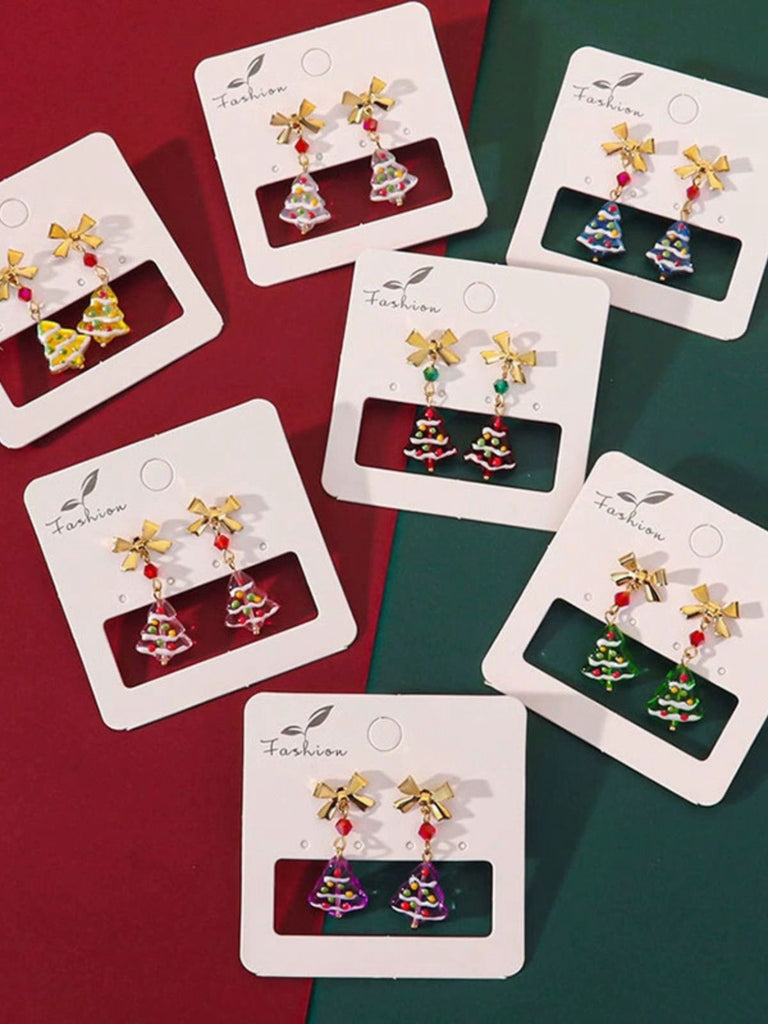 Boucles d'oreilles pendantes vintage de nœud papillon doré pour sapin de Noël