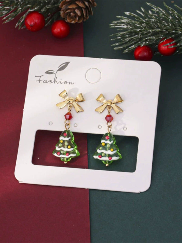 Boucles d'oreilles pendantes vintage de nœud papillon doré pour sapin de Noël