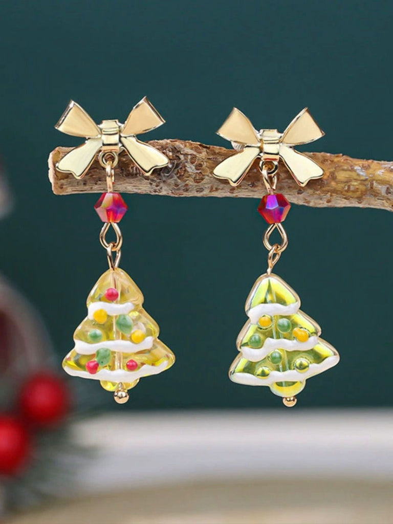 Boucles d'oreilles pendantes vintage de nœud papillon doré pour sapin de Noël