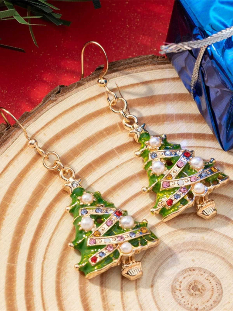 Boucles d'oreilles en forme d'arbre de Noël avec perles d'huile
