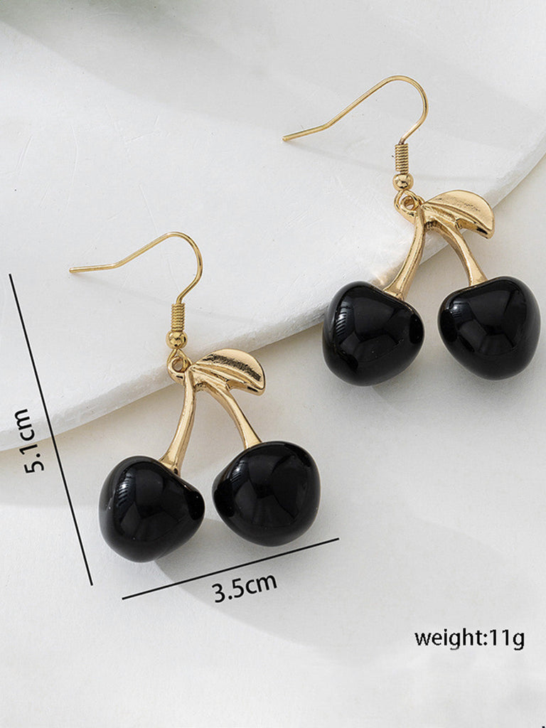 Boucles d'Oreilles Pendantes Vintage Cerises Noires 3