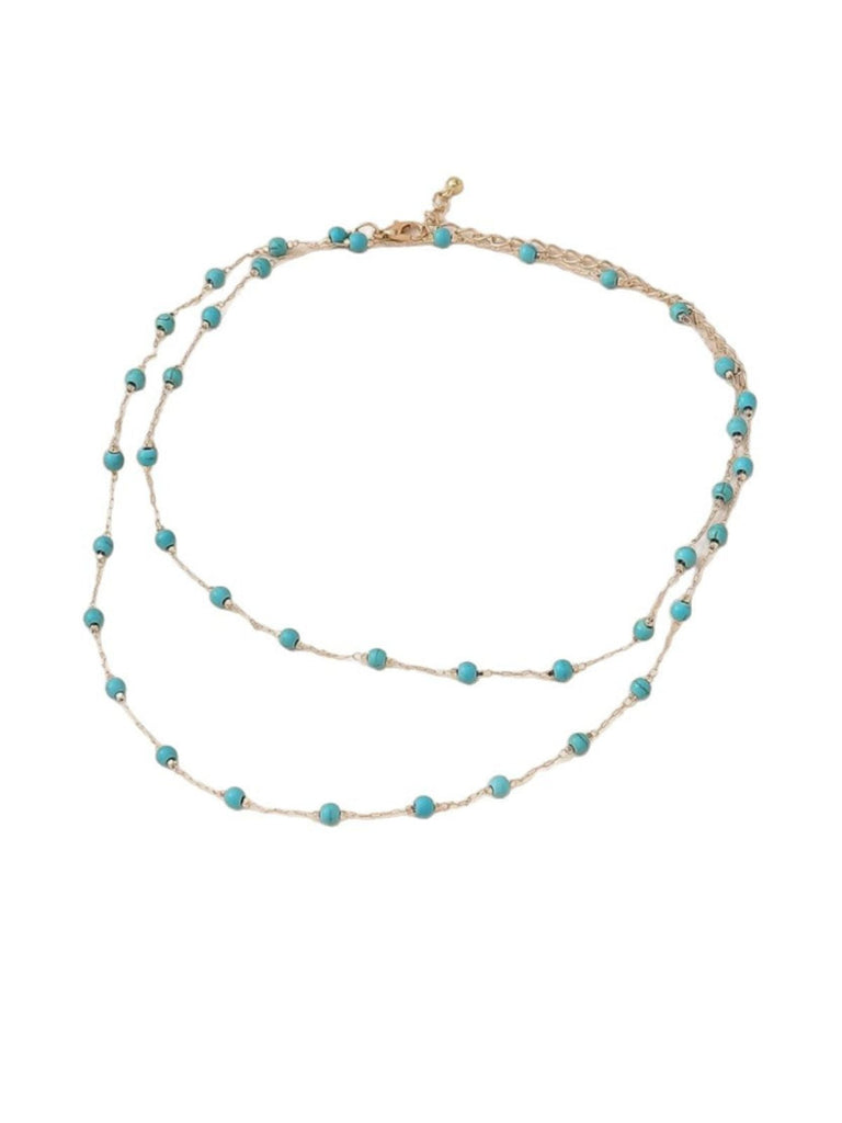 Collier Bohème Double Rang de Perles Turquoises