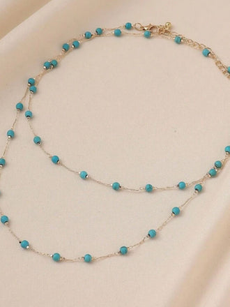 Collier Bohème Double Rang de Perles Turquoises 2