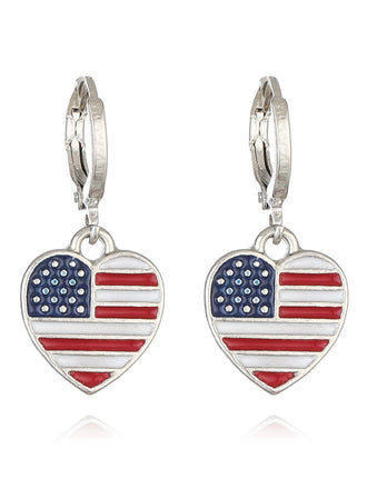Boucles d'Oreilles Pendentif Cœur Drapeau Rouge Bleu Blanc