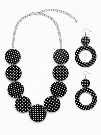 Boucles d'Oreilles Vintage à Pois Dentelle Noir