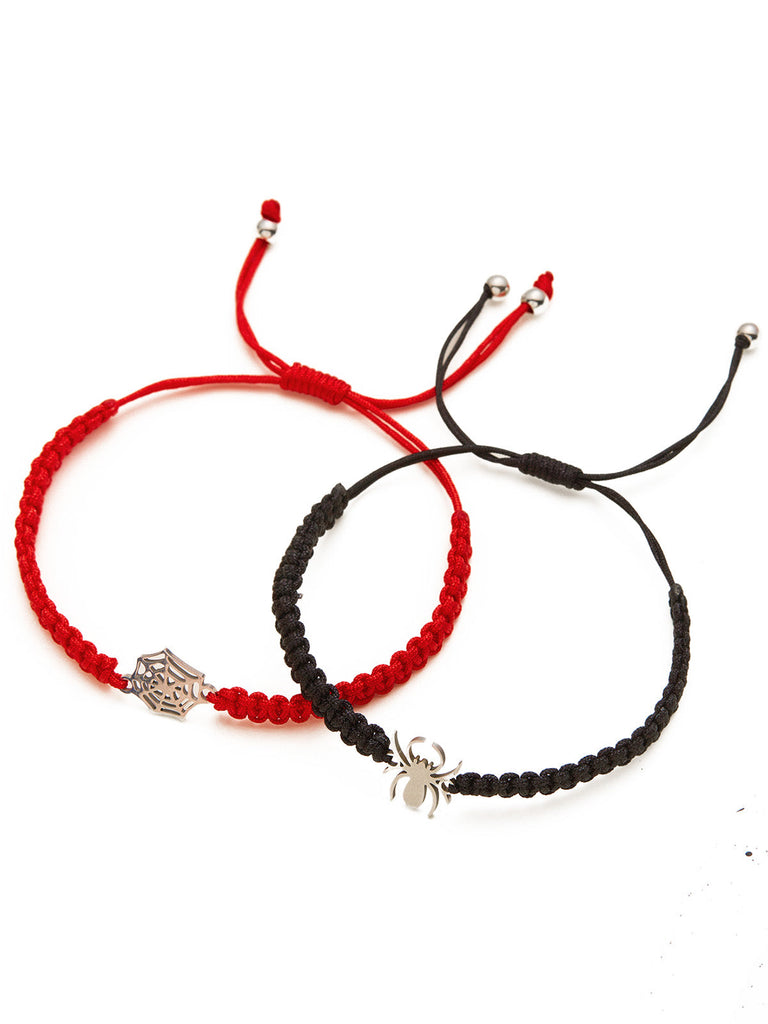 Bracelet de couple gothique rouge et noir à breloque araignée - 1