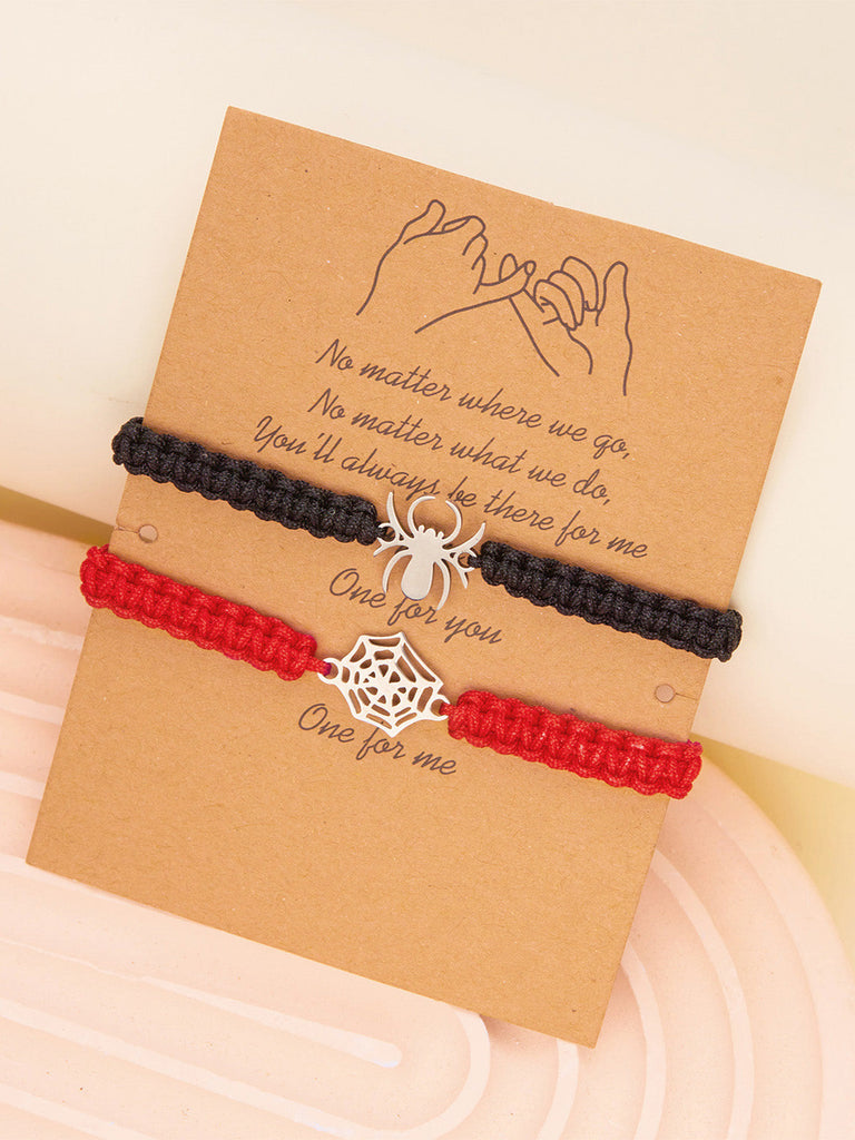 Bracelet de couple gothique rouge et noir à breloque araignée - 4