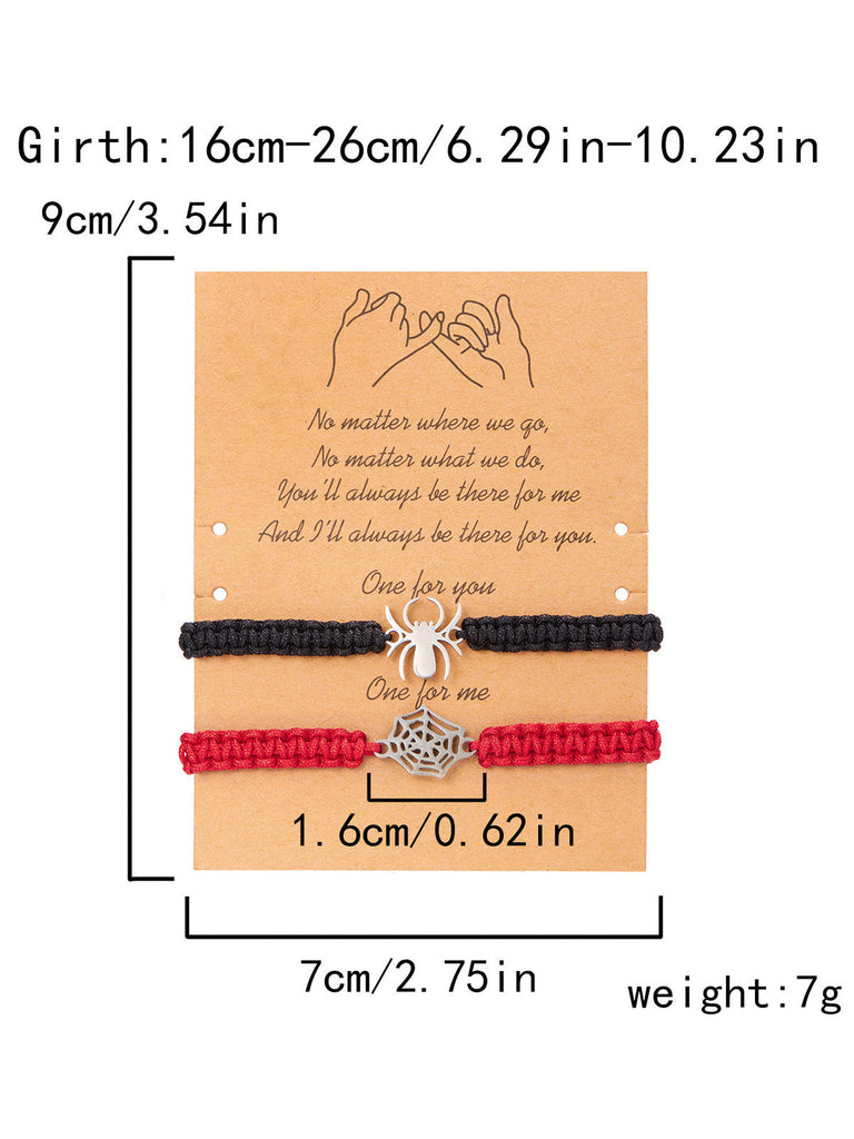 Bracelet de couple gothique rouge et noir à breloque araignée - 3