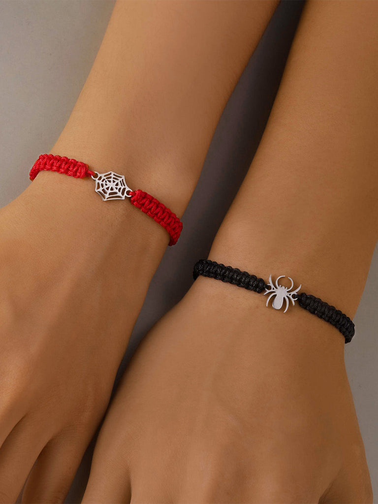 Bracelet de couple gothique rouge et noir à breloque araignée - 6