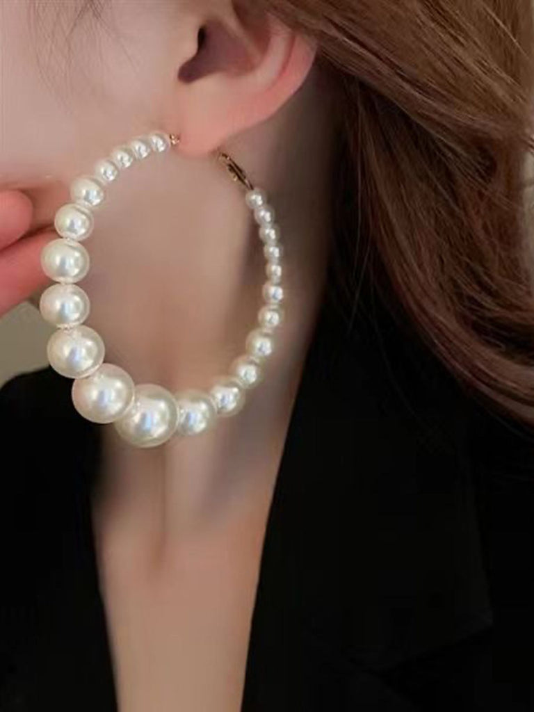 Boucles d'oreilles vintage à grand cerceau en perles