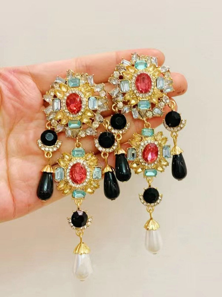Boucles d'oreilles baroques vintage en stras