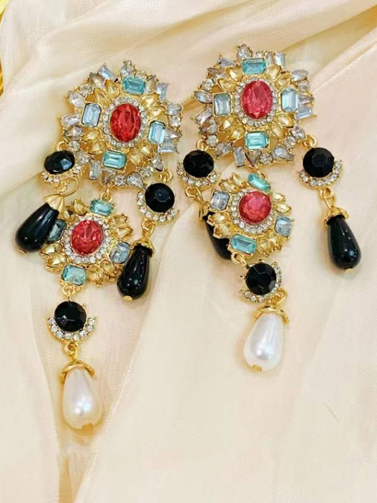 Boucles d'oreilles baroques vintage en stras