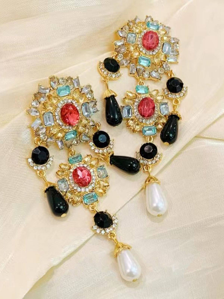 Boucles d'oreilles baroques vintage en stras
