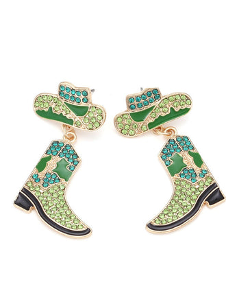 Boucles d'oreilles Cowboy en alliage avec strass