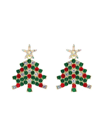 Boucles d'oreilles sapin de Noël vert et strass étoiles