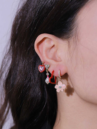 Ensemble de boucles d'oreilles en forme de cœur et de fleur en strass
