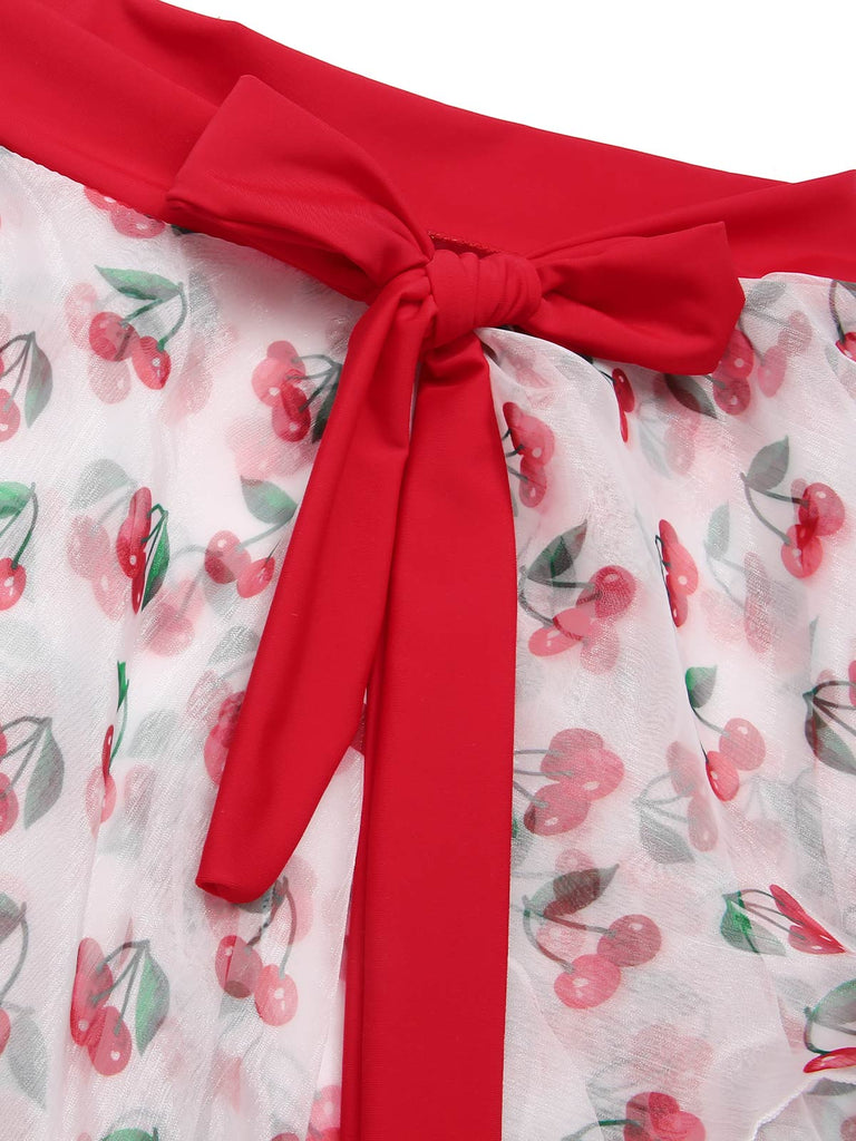 Cache Maillot rouge cerise à lacets années 1950