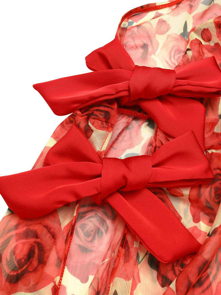 Cache-maillot asymétrique longue roses rouge années 60