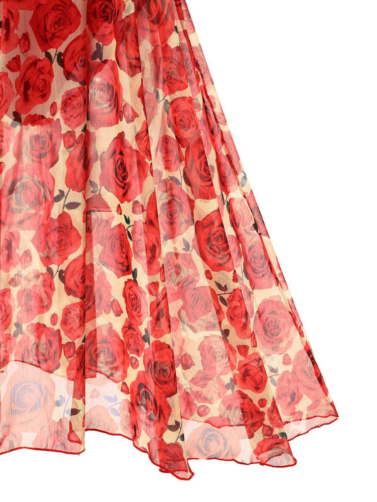 Cache-maillot asymétrique longue roses rouge années 60