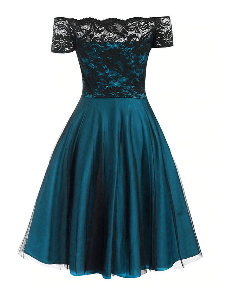Robe de Noël Vintage Année 50 Dentelle Épaule Nue Soirée Cocktail Chic 2