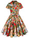 Robe Vintage Années 50 Florale A Bouton Manches Courtes 2