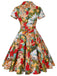 Robe Vintage Années 50 Florale A Bouton Manches Courtes 3
