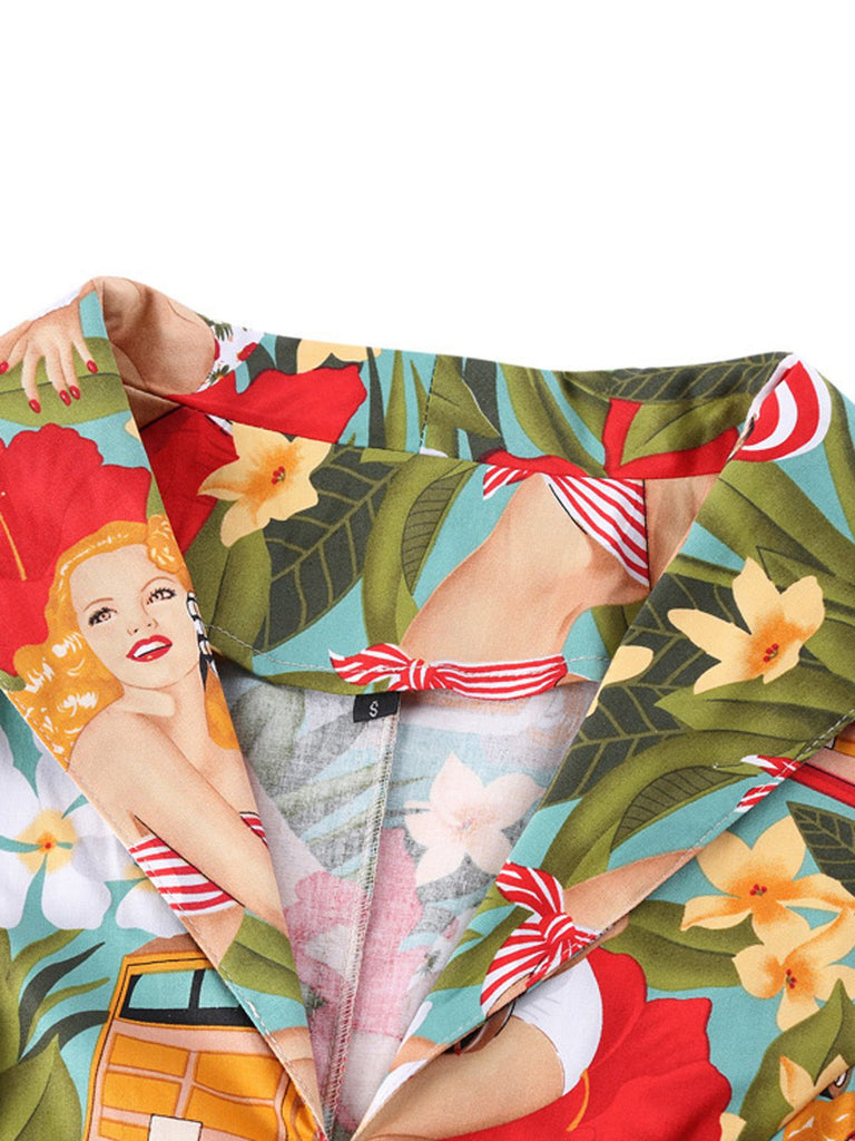 Robe Vintage Années 50 Florale A Bouton Manches Courtes 4