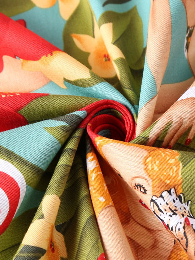 Robe Vintage Années 50 Florale A Bouton Manches Courtes 7