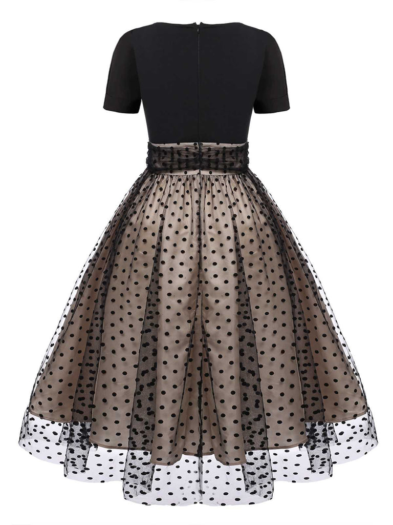Robe Swing Vintage Année 50 Noire à Pois de Cœur Cocktail Pin Up