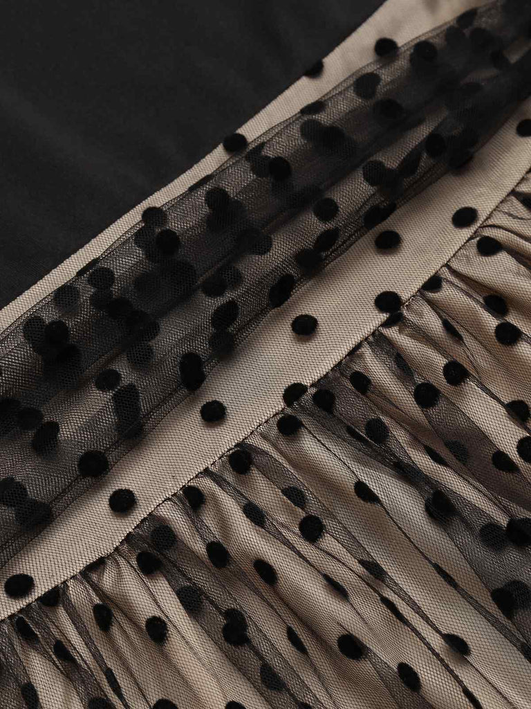Robe Swing Vintage Année 50 Noire à Pois de Cœur Cocktail Pin Up