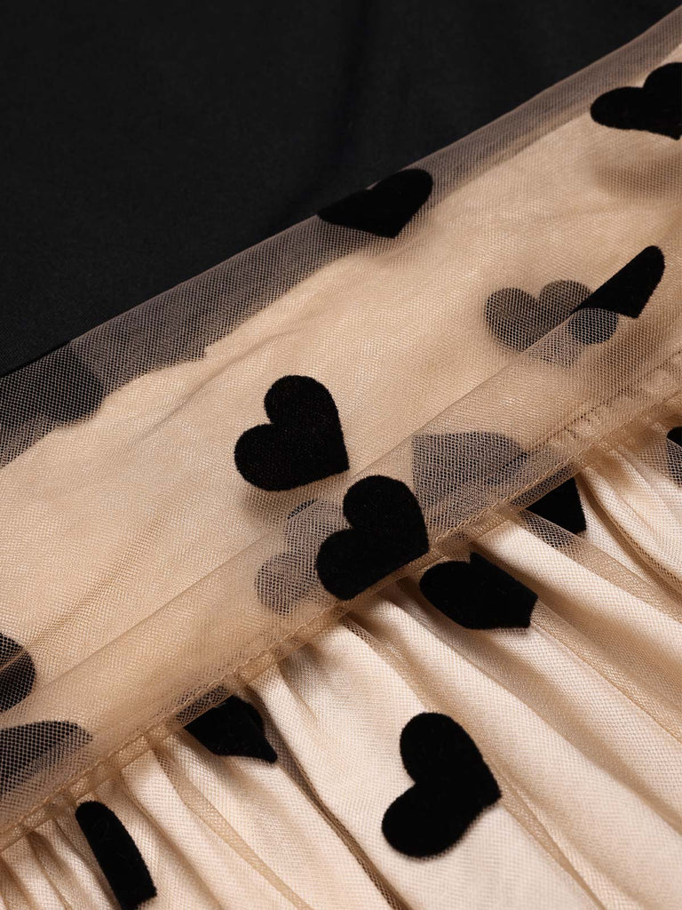 Robe Swing Vintage Année 50 Noire à Pois de Cœur Cocktail Pin Up