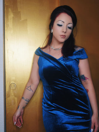 Robe Crayon Année 60 Solide en Velours Soirée Chic