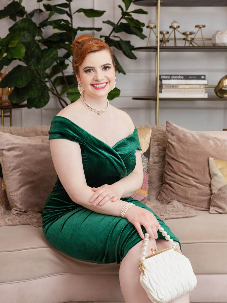 Robe Crayon Vintage Verte Année 60 Solide en Velours