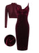 2PCS Robe Crayon Vintage Velours Bordeaux Année 60 Cocktail Pin up 3