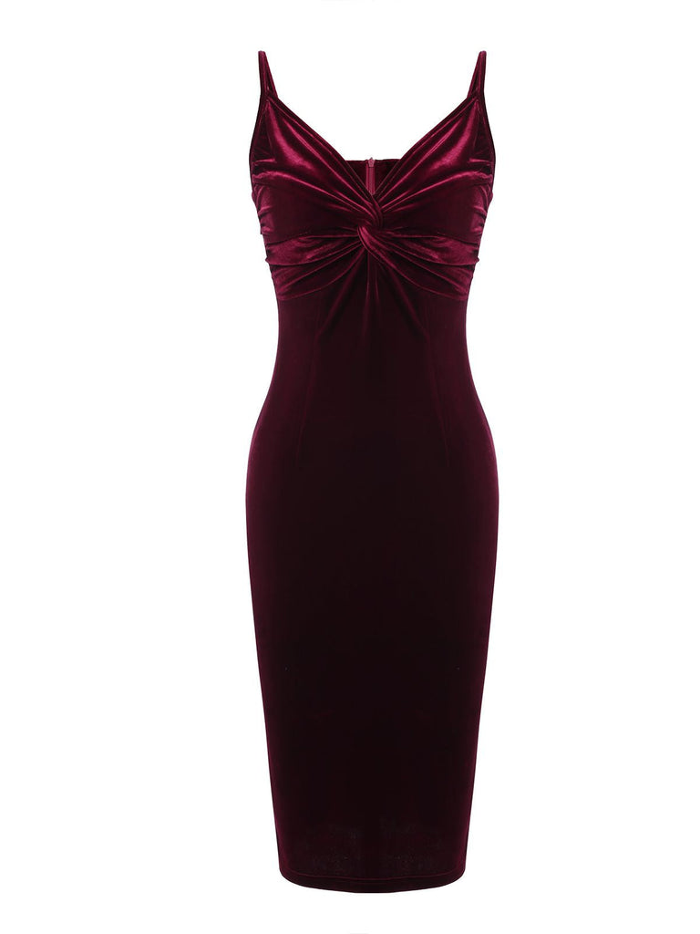 2PCS Robe Crayon Vintage Velours Bordeaux Année 60 Cocktail Pin up 7