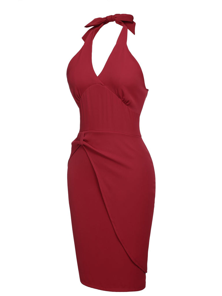 Robe Crayon Vintage Rouge Années 60 à Col Licou Chic 2